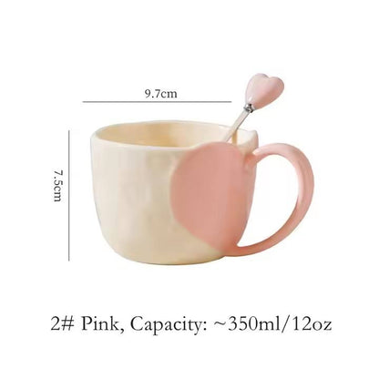SweetHeart Ceramic Mug Gift Set with Heart Spoons – 2 Pieces (350ml)