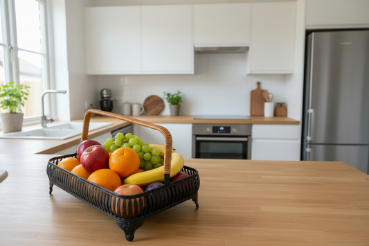 Premium Iron Fruit Basket with Wooden Handle – Modern Decorative Serving Tray - My Store