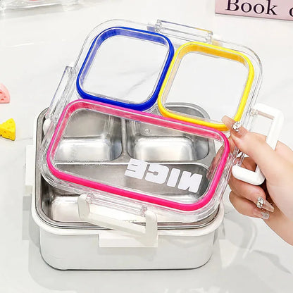 304 Stainless Steel 4 Compartment Lunch Box with Cutlery Storage