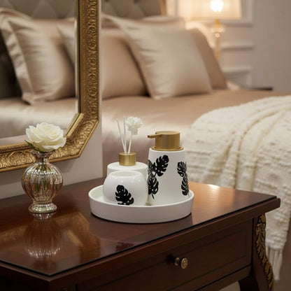 Monstera Ceramic Bathroom & Aroma Vanity Set (BP-14)