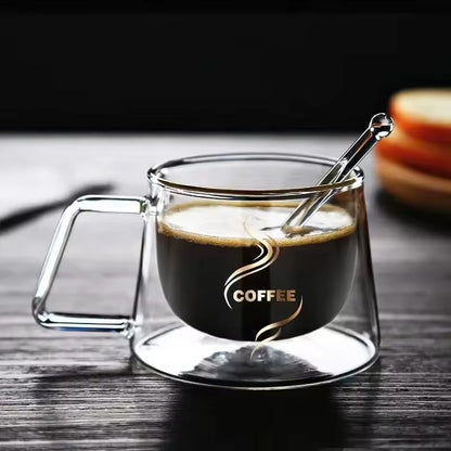 Double Wall Borosilicate Glass Coffee Mug with Handle – 200 ml