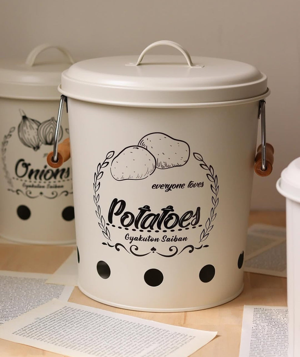 3-Piece Air-Ventilated Metal Canister Set for Potatoes, Onions & Garlic