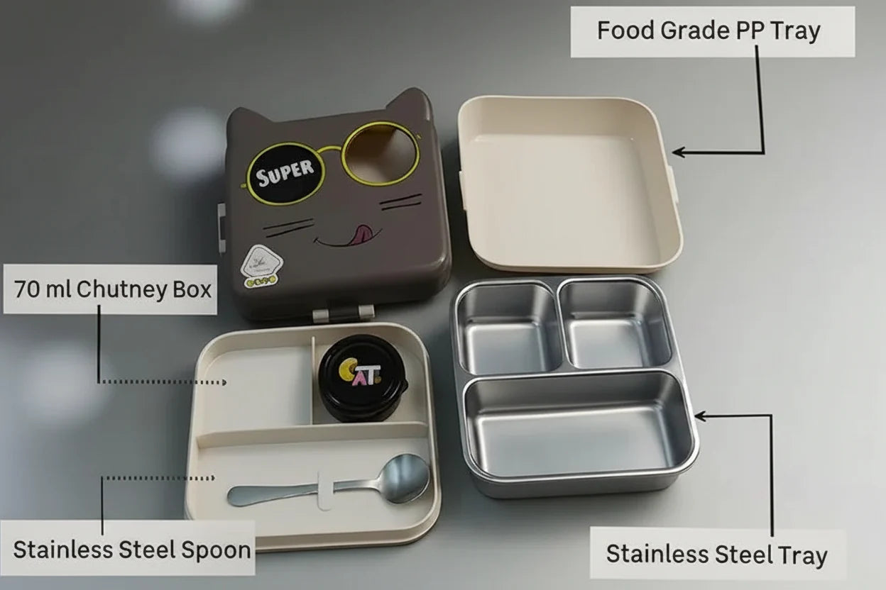 Super Cat Kids Lunch Box – 3 Compartment Stainless Steel Bento Box - My Store