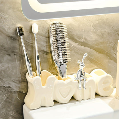 Ceramic "HOME" Bathroom Organizer & Toothbrush Holder