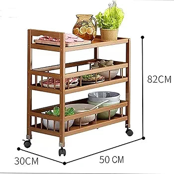 3-Tier Multipurpose Bamboo Rolling Trolley - My Store