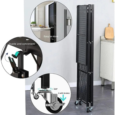 Foldable Kitchen Trolley 3-Layer - My Store