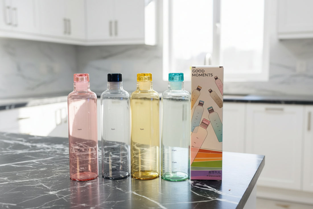 HydrateTime™ Borosilicate Glass Water Bottle with Time Marker