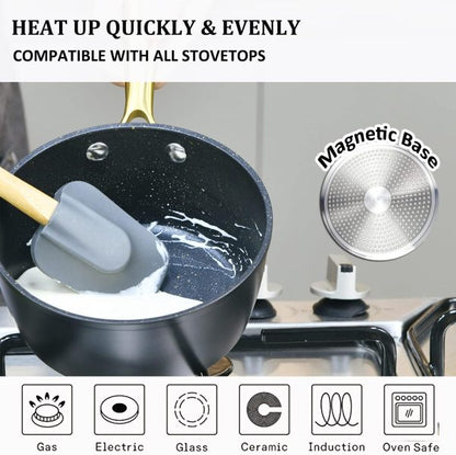 Danny Home Premium Non-Stick Forged Aluminum Saucepan with Tempered Glass Lid (Gold Handle Series) - My Store