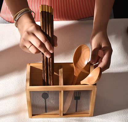 Bamboo Cutlery Holder Organizer - My Store