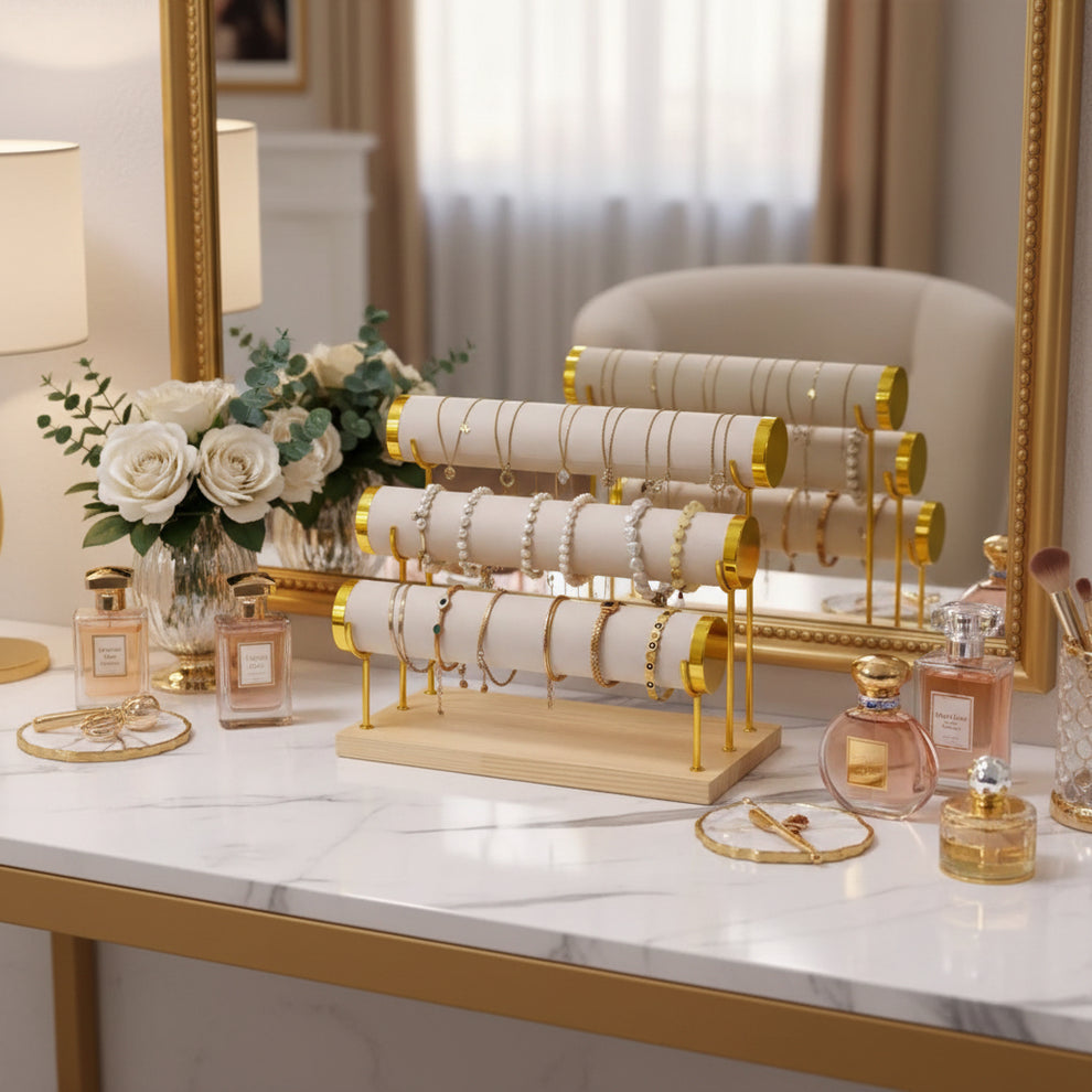 3-Tier Wooden Jewelry & Watch Display Stand Organizer