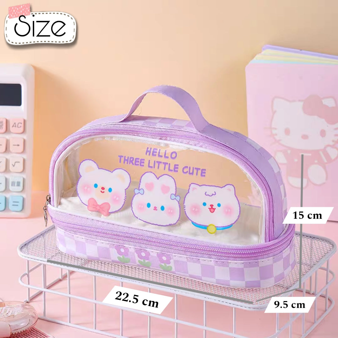 Three Little Cute Double-Layer Pencil Case – Pastel Purple - My Store