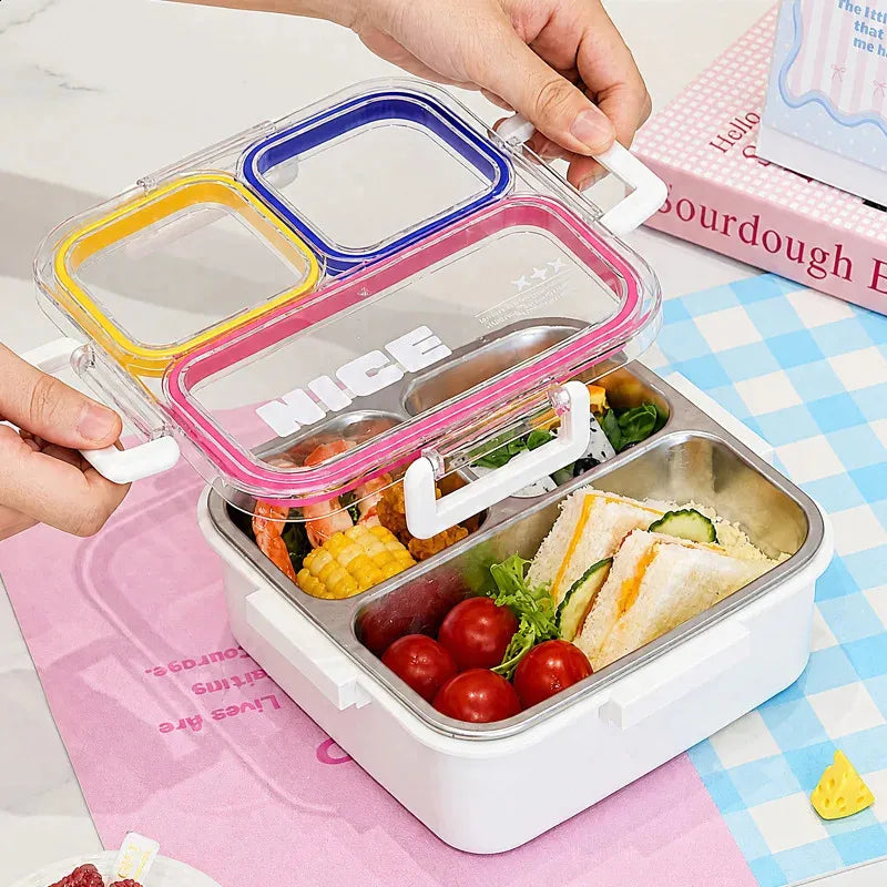 304 Stainless Steel 4 Compartment Lunch Box with Cutlery Storage